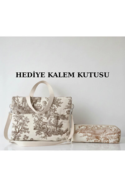 Fiorbag Toile De Jouy Patterned Inch Notebook Bag - Handmade Women's Shoulder Bag Lined