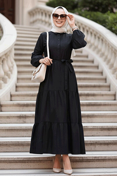 N.S NEVA STYLE Μαύρο φόρεμα με κουμπιά 30391S