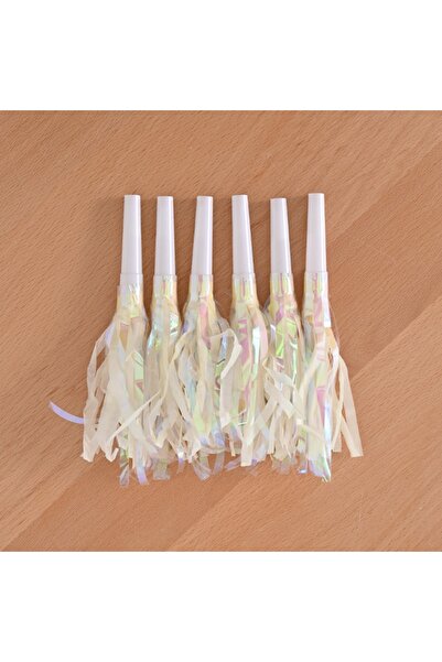 choice2 بوق أبيض مزين بشراشيب ملونة ومرحة، 6 قطع أو 12 قطعة، مثالي لحفلات أعي...