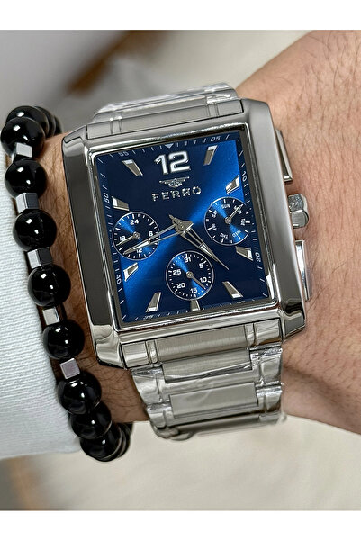 FERRO Gümüş Çelik Kordon ERKEK Kol Saati FM11465AWT-A3 Fonksiyonları Aktif + Hediye Bileklikli