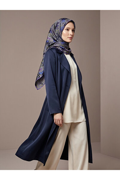 Silk Home Kadın Lacivert Yeşil Etnik Şal Desen Twill İpek Eşarp 11455-27