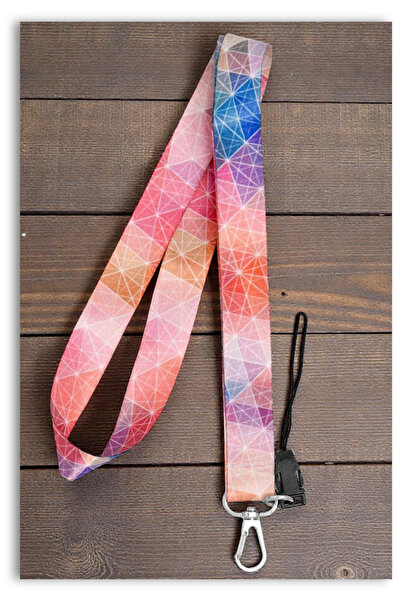 Mia Aurora Pastel Geometrik Renkli Desen Modern Yaka Kartı Boyun Askı İpi Tel...
