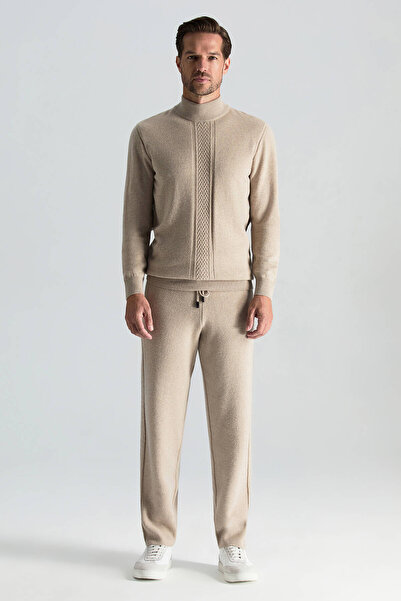 Hemington Kaşmir-İpek-Yün Karışım Yarım Balıkçı Yaka Açık Bej Kazak