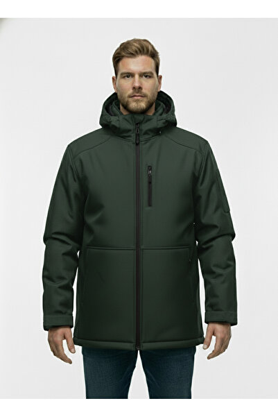 Lifeguard Büyük Beden Softshell Su Geçirmez Kapuşonlu Erkek Kaban 3XL-8L