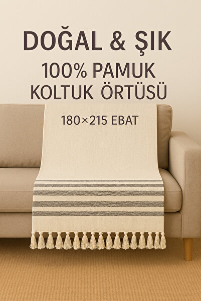 Loova Koltuk örtüsü %100 pamuklu püsküllü buldan el dokuması 180*220 ebat
