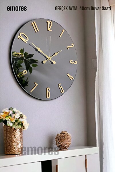 EMORES 41 Cm Gerçek Aynalı Pleksi Değildir Latin Rakam Dekoratif Duvar Saati