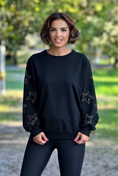 Nevin Kaya Moda Φούτερ Star Stone Μαύρο 100% βαμβακερό