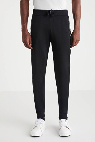 Hemington Siyah Merino Yün Activewear Şerit Detaylı Triko Pantolon