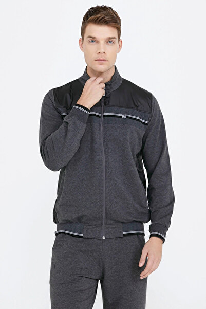 Sementa بدلة رياضية رجالية بتفاصيل مخططة - أنثراسايت