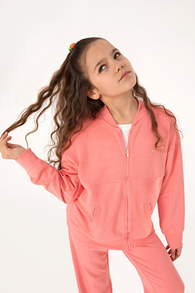 U.S. Polo Assn. Cardigan tricotat cu fermoar roz neon pentru fete 50317869-VR105