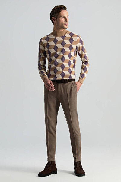 Hemington Beli Bağcıklı Tütün Rengi Yün Chino Jogger Pantolon