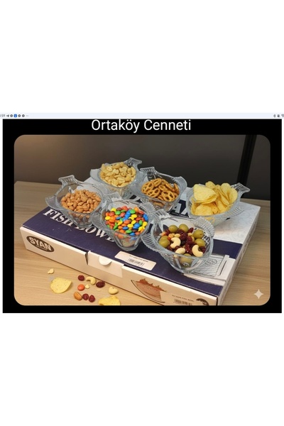 Poolipo 6 Parça Balık Desenli Cam Çerez Sunumluk Kasesi, Sosluk, Çerezlik, Ka...