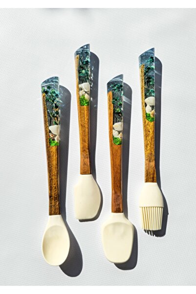 LOTUSSPOON Spoony Mini Okyanus Serisi 4 Parça Akasya Silikon Mutfak Seti, Isıya Dayanıklı & Yapışmaz