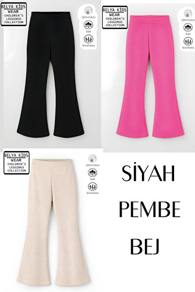 Belya Kids Wear 3 Lü Paket Pamuğa Pamuk Kız Çocuk Fitilli Tayt