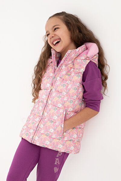 U.S. Polo Assn. Kız Çocuk Pembe Kapüşonlu Şişme Yelek 50313062-VR167