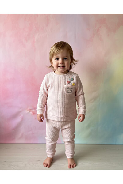 LisaLoom طقم مكون من قطعتين من قماش الوافل ذو اللون الزهري