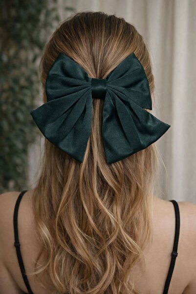 GÜLNAR BİJUTERİ مشبك فيونكة من الساتان عالي الجودة باللون الأخضر