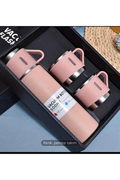 kampmodu 1 Takım Moda Pembe Renkte Termos Kahve kupası 500 ml Paslanmaz Çelik yalıtımlı kapaklı Sıcak soğuk