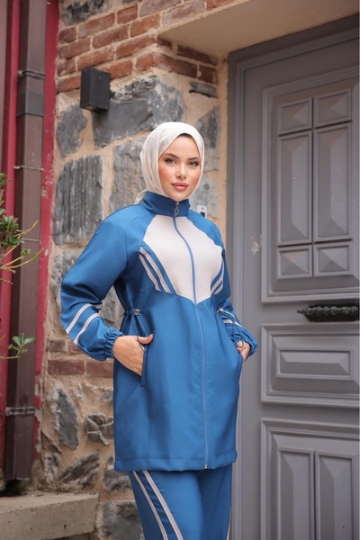 MİMİ Luxury Wear Women's Hijab Tracksuit Set, Top and Bottom Set with Zipper