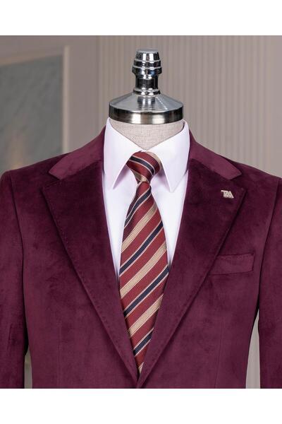 TerziAdemAltun Jachetă unică pentru bărbați din catifea în stil italian, visi...