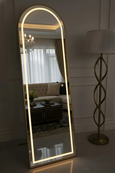 SİNORA DEKOR 180X60 GOLD METAL ÇERÇEVELİ SARI LED IŞIKLI OVAL BOY AYNA