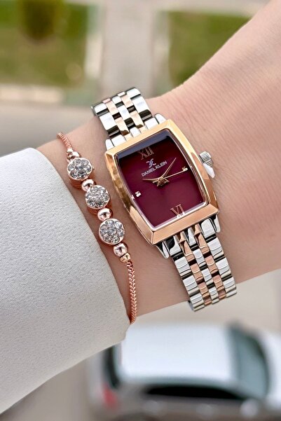 Daniel Klein Kadranı Bordo Kordonu Rose Gümüş Renk 26 mm Kadın Kol Saati ve H...