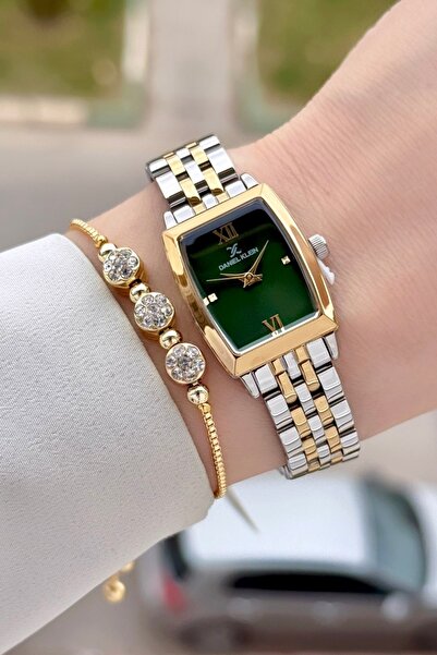 Daniel Klein Kadranı Yeşil Kordonu Gold Gümüş Renk 26 mm Kadın Kol Saati ve H...