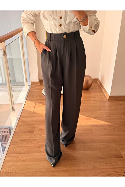 Lueurboutique Palazzo Premium Taş Gri Kadın Pantolon