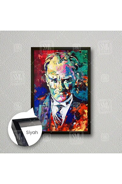 SML TABLO Mustafa Kemal Atatürk Karizma Portre Yağlı Boya Efektli Dekor Çerçe...