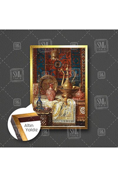 SML TABLO Antika İbrik İşlemeli Nargile Osmanlı Dekor Çerçeveli Dikey Kanvas ...