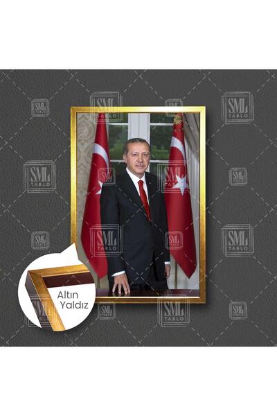 SML TABLO Recep Tayyip Erdoğan Cumhurbaşkanı Reis Türk Bayrağı Çerçeveli Dike...