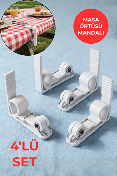 Open Home Concept Beyaz Masa Örtüsü Mandalı 4’lü Set – Kaymaz, Rüzgara Dayanı...