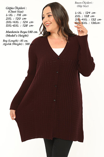 Laden سترة نسائية طويلة مرنة بلون بوردو ناعم للأمهات مقاس كبير