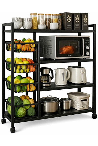 ALMUFARREJ رف تخزين وتنظيم المطبخ مكون من 4 طبقات (أسود)
