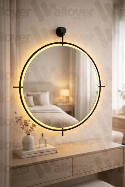 Wallover Design Büyük Boy Arlina Ledli Ayna SİYAH Dekoratif Hol Koridor Duvar...