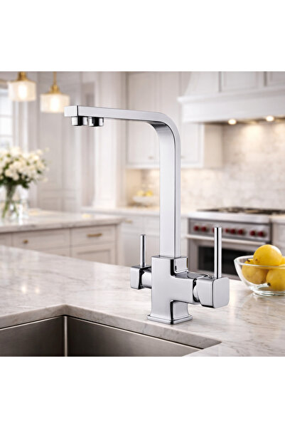 Viosa Kare Lüx 3 Yollu Arıtma Çıkışlı Mix Aç Kapa Mutfak Eviye Bataryası