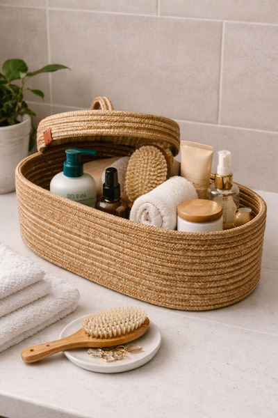 Efuliz Home Jüt Hasır Oval Kapaklı Sepet - Organizer, Düzenleyici, Dekoratif ...