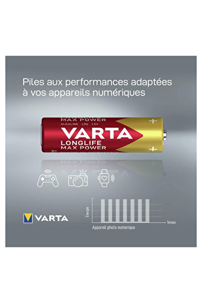 Varta Longlife Max Power AA Alkalin Kalem Pil, LR6, 1,5V, 4'lü Paket