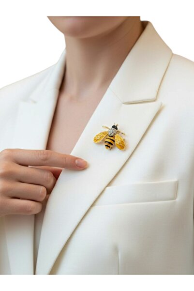 MODAMİRA AKSESUAR Gold Detaylı Şık ve Zarif Broş Arı Broş - Renk Sarı ve Siyah