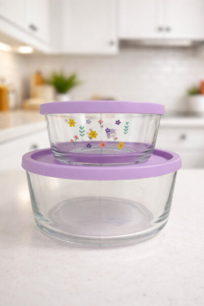 LAV Round Saklama Kabı Seti (1490cc-800cc) 2'li Set LİLA KAPAK