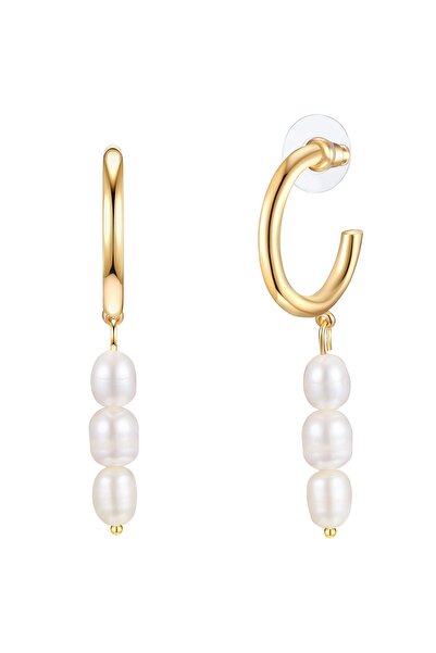 Lulu & Jane Modeschmuckohrcreolen Creolen gelbgold Süßwasser-Zuchtperle weiß