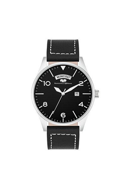 Rhodenwald & Söhne Quarzuhr Herren Chronograph silber Echtleder schwarz