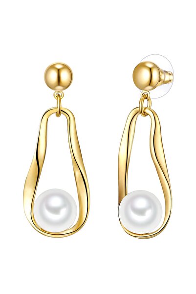 Lulu & Jane Perlenohrhänger Ohrhänger gelbgold Muschelkernperle weiß