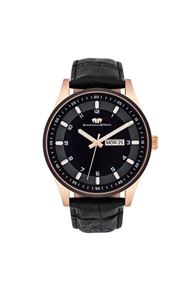 Rhodenwald & Söhne Quarzuhr Herren Quarzuhr roségold Echtleder schwarz