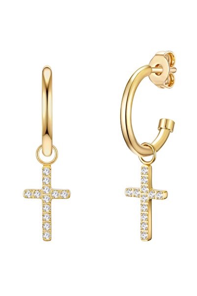 eastside Edelstahlohrcreolen Creolen Edelstahl gelbgold Zirkonia weiß