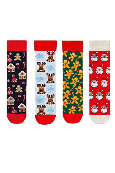 Goma Goma Socks مجموعة من 4 جوارب رأس السنة الجديدة بنمط سانتا كلوز والكوكيز