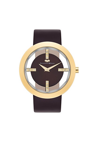 Rhodenwald & Söhne Quarzuhr Damen Quarzuhr gelbgold Echtleder dunkelbraun