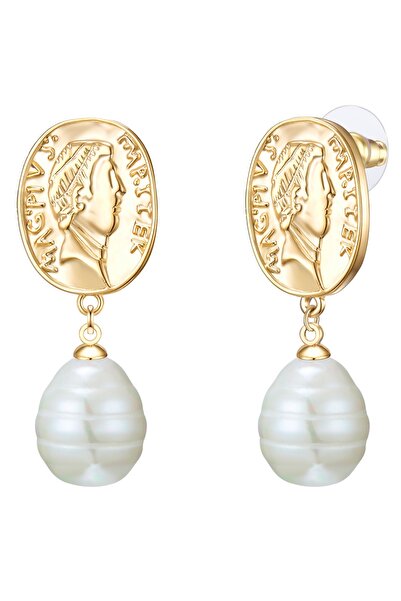 Lulu & Jane Perlenohrhänger Ohrhänger gelbgold Muschelkernperle weiß