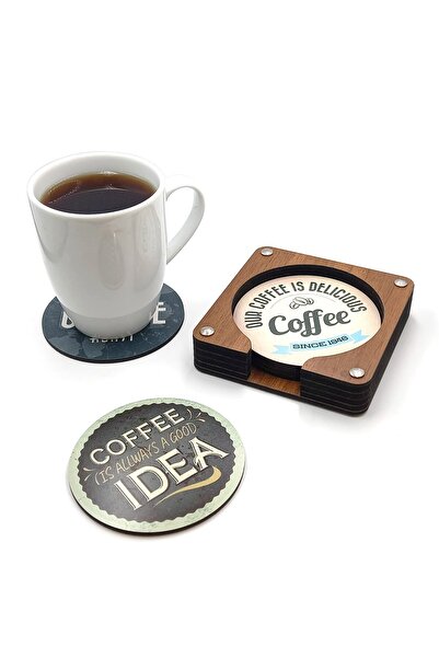Artikel "Coffee Texts"-2 Printed Wooden Coaster Set, Office and Desk Accessory