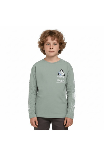 Escabel Boys' Printed Green Sweatshirt 100% Cotton Comfortable Regular Fit